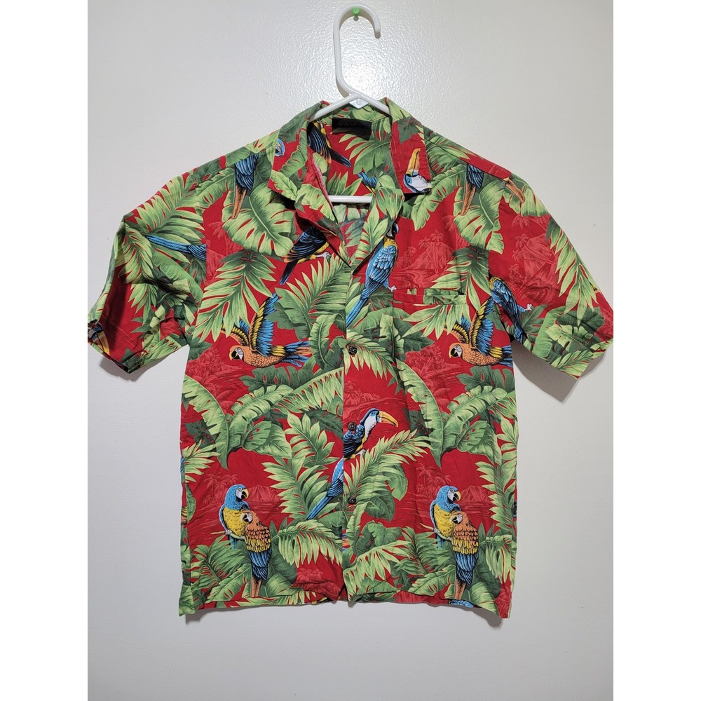 Royal Creations Hawaiian Shirt Mens S Red Parrot Toucan Tropical Cotton